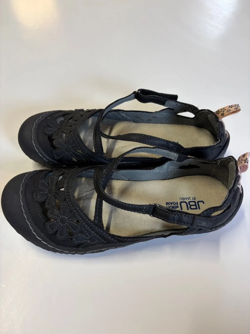 JBU By Jambu Mary Jane Flats Women Black Leather Floral Cutout Comfort Size 8 - Picture 5 of 10